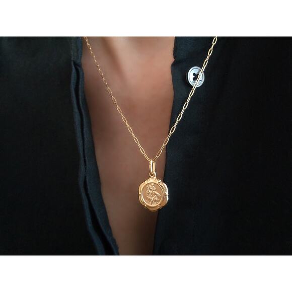 10K Real Gold Saint Christopher Travelers Protection Charm, Stamped 10K Italy - Picture 1 of 3